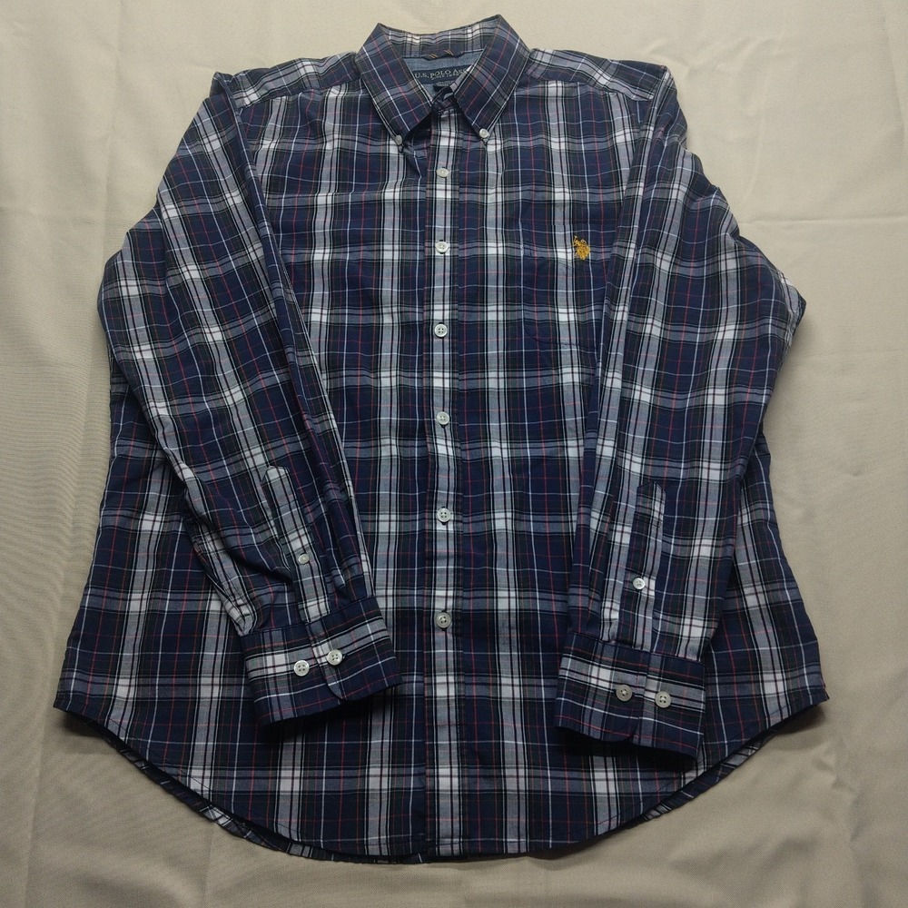 Men's Long Sleeve Shirt U.S. Polo Assn. Large L Plaid Blue Green Red Black White